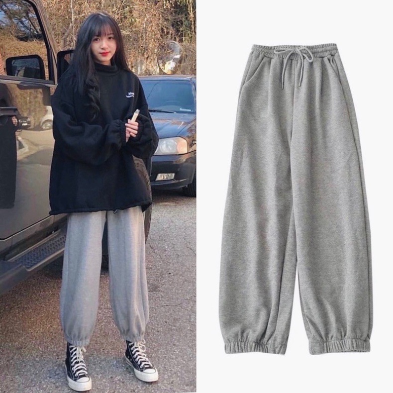 Quần jogger ống rộng nỉ da cá nam nữ cạp chun bo gấu siêu Hot - 1992 Shop