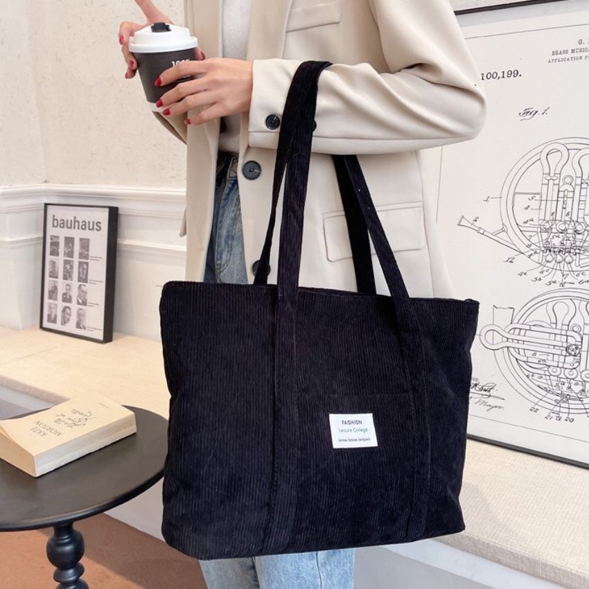Túi tote ,túi xách vải Nhung tăm đeo chéo đựng đồ cỡ lớn đi học đi chơi phong cách Hàn Quốc