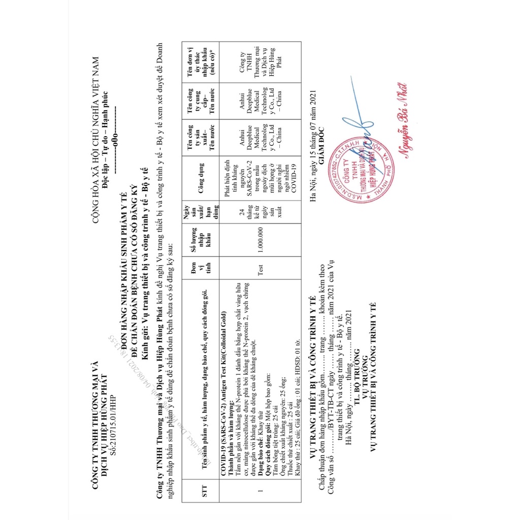 Test nhanh 1 Bộ Diagnosis Antigen Colloidal Gold Test Kit -Test nhanh dịch hầu- Công nghệ Đức - Bộ Y tế cấp