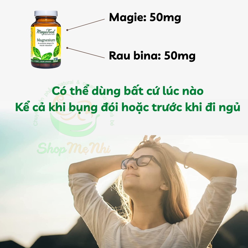 Viên uống magie thuần chay 50mg Megafood Magnesium tăng cường sức khỏe hệ tim mạch, thần kinh và cơ bắp 60 viên.