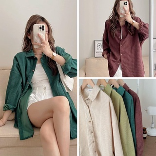 Áo sơ mi cổ đức, dài tay chất nhung tăm form rộng Unisex , áo sơ mi nhung tăm nhiều màu hot- SM30