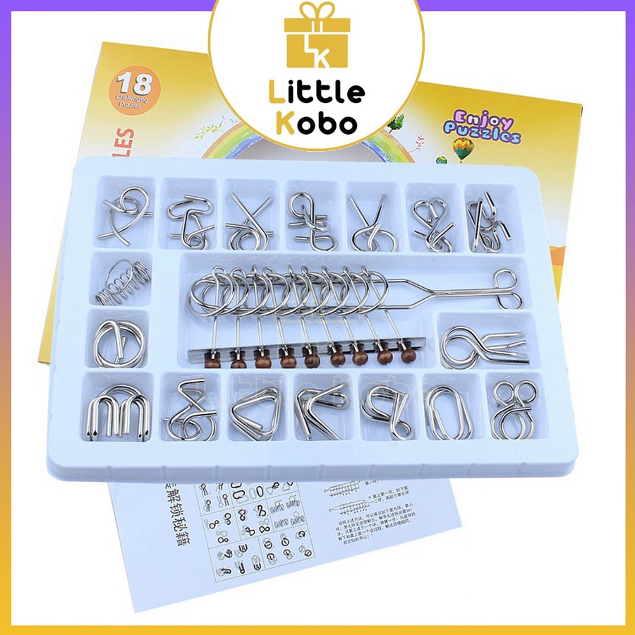 18 Món Tháo Vòng Sắt Metal Wire Puzzle Loại Xịn Hộp Dẹt