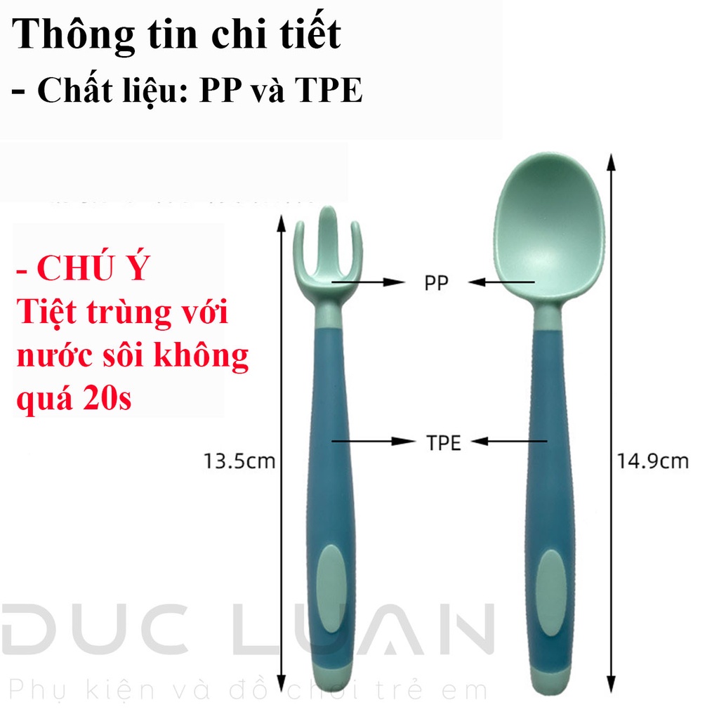 Thìa nĩa cho bé tập ăn xoay 360 độ - Bộ thìa dĩa tay cầm uốn cong cho bé tập xúc ăn dặm