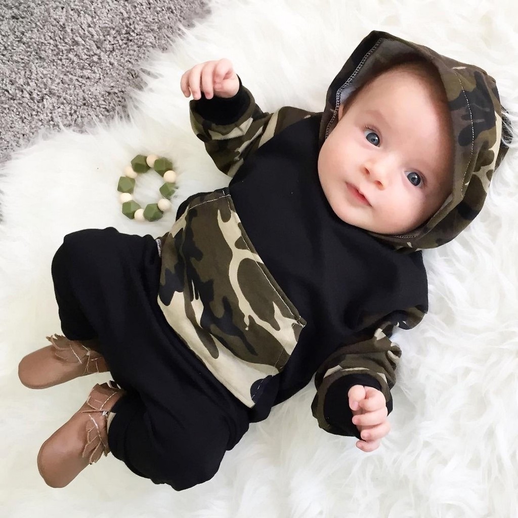 Bộ Áo Hoodie + Quần Dài Họa Tiết Rằn Ri Cho Bé Trai