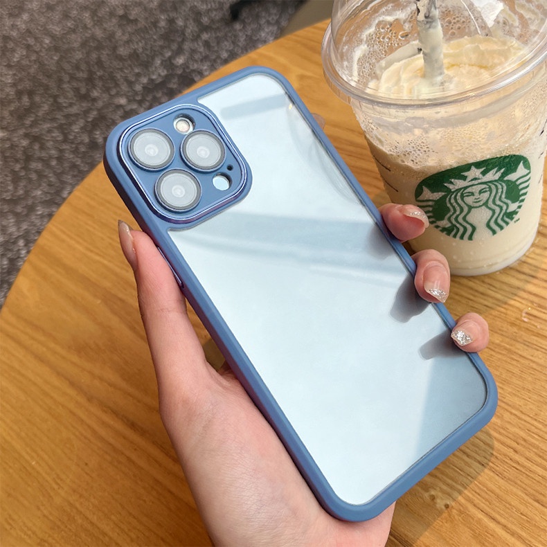Ốp Điện Thoại Trong Suốt Đơn Giản Sang Trọng Với Miếng Dán Bảo Vệ Ống Kính Máy Ảnh Cho iPhone 11 12 Pro Max 13 Pro Max