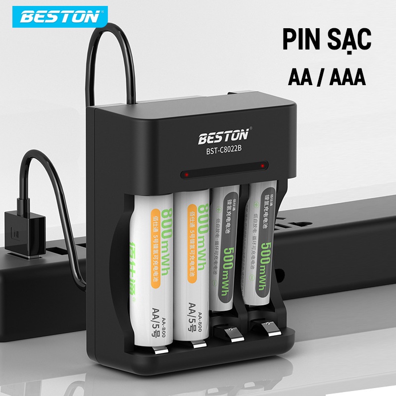 Bộ Pin Sạc AA AAA Dung lượng  2800mWh Beston cho micro, đồ chơi, đồng hồ, đèn pin, máy ảnh kỹ thuật số, máy quay phim