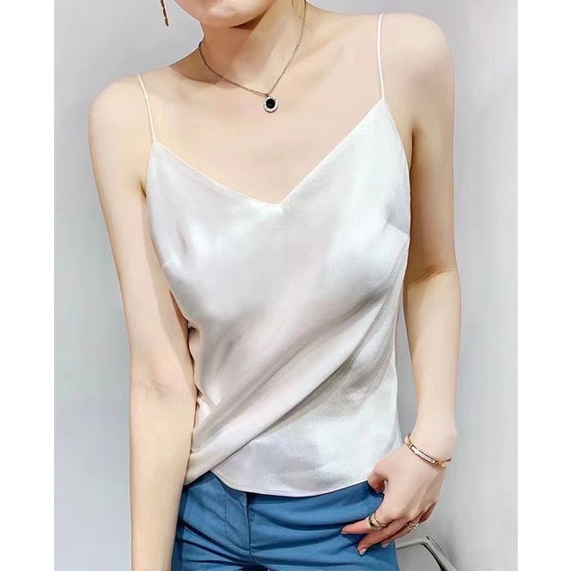 Áo 2 dây lụa cao cấp màu trắng Basic Vintage Siêu hot hè 2022 (Kèm ảnh thật)