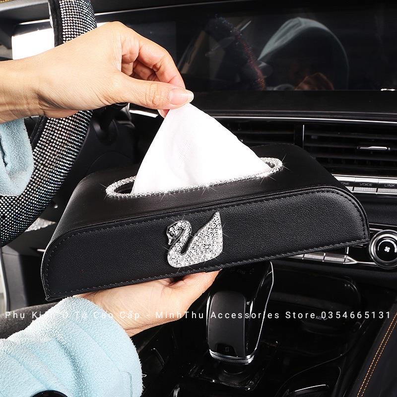 Hộp giấy da ô tô thiên nga đính đá để Taplo