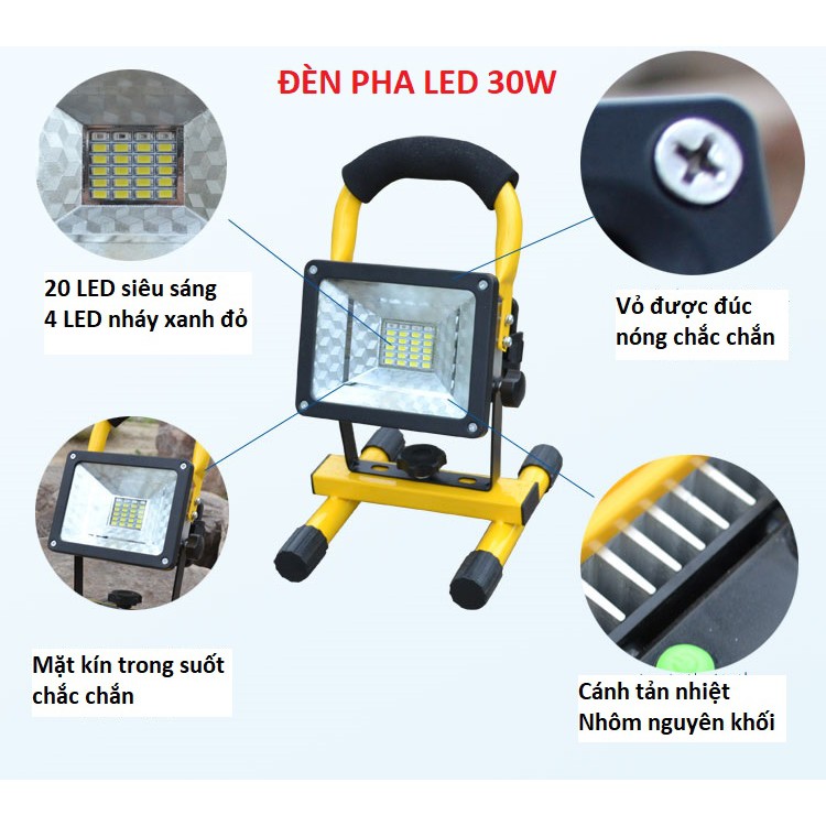 Đèn pha Led chống nước 30W không kèm pin