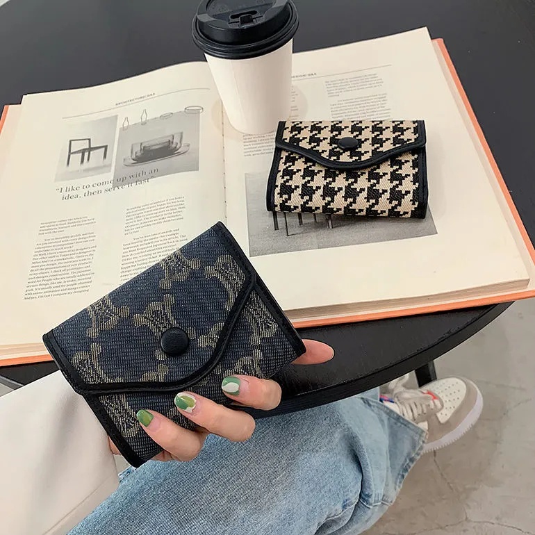 Ví Ngắn Kẻ Sọc Ca Rô Chất Liệu Canvas Phong Cách Retro kf051