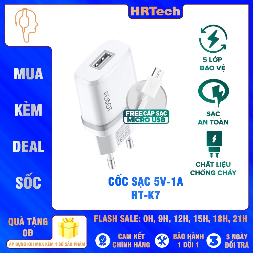 Cốc Sạc ROBOT RT-K7 Tương Thích Tai Nghe Điện Thoại - Kèm Cáp Micro 1m
