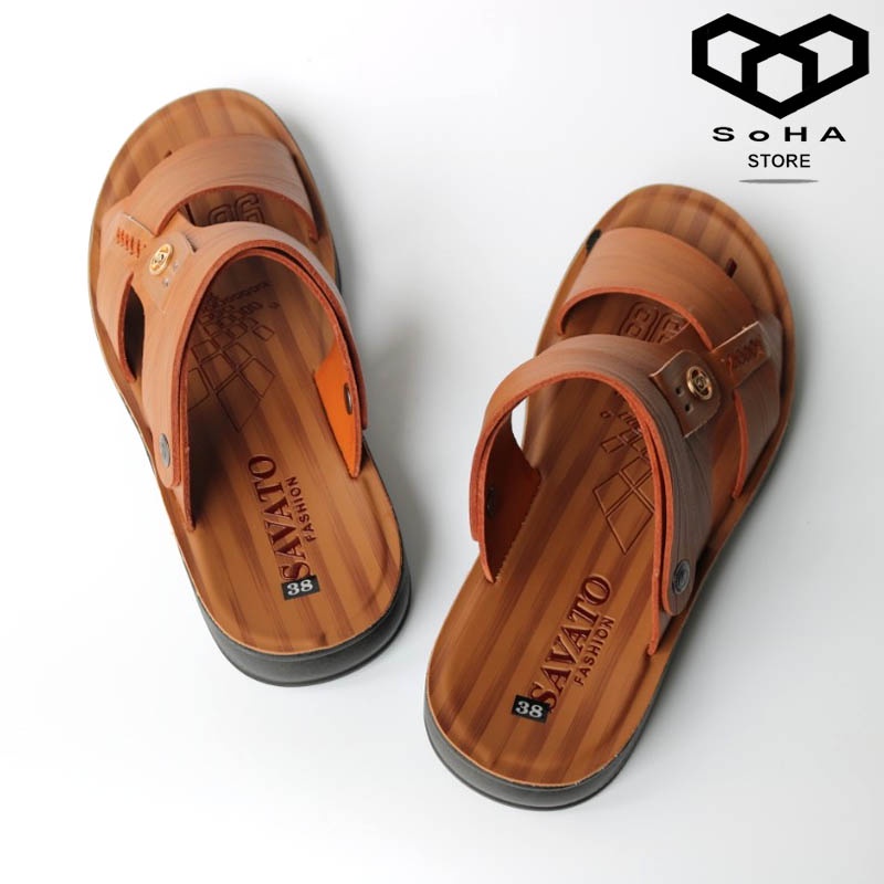 Dép Da Nam Đế Cao Su Đúc Nguyên Khối Cao Cấp Tăng Chiều Cao SoHA Store