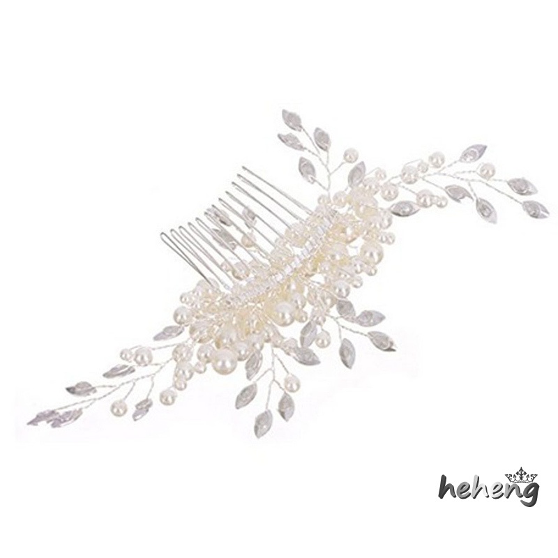 Lược Cài Tóc Hình Vương Miện Đính Ngọc Trai Giả Cho Cô Dâu