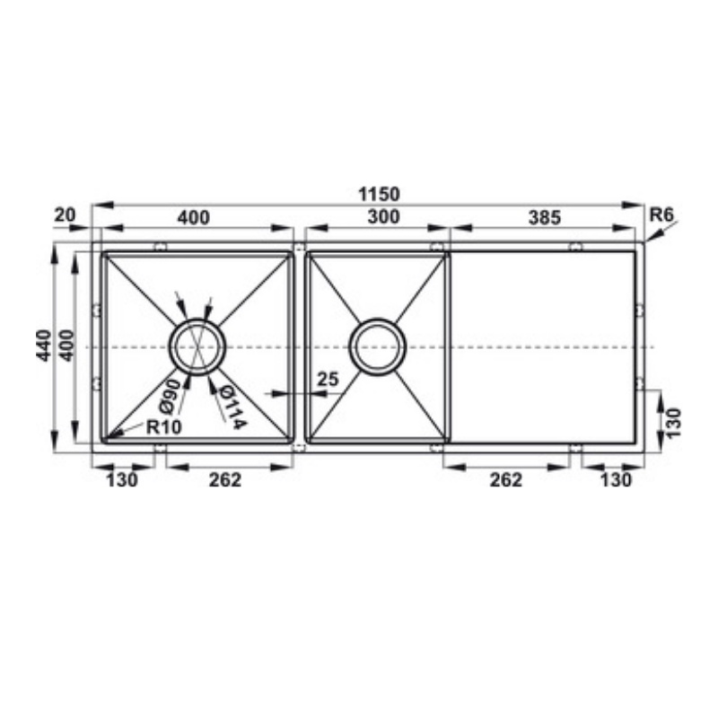 Chậu Rửa Chén 2 Ngăn Inox Hafele HS21-SSD2S90L 567.94.050 - Ngang 115 cm - Bảo Hành 5 Năm