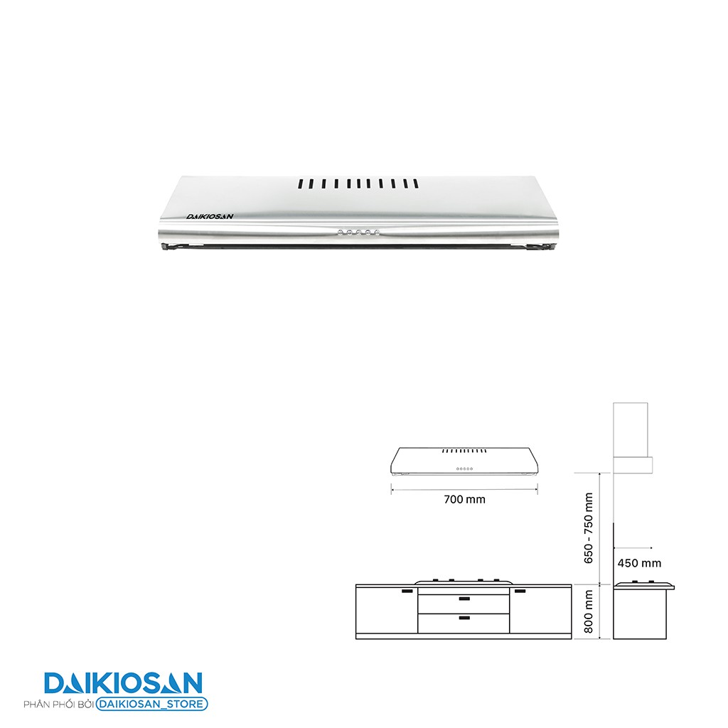 Máy hút mùi nhà bếp Daikiosan DKH-000006 - Lưu lượng hút: 650m3/h, nhập khẩu Thổ Nhĩ Kỳ,thiết kế hiện đại,vận hành êm ái