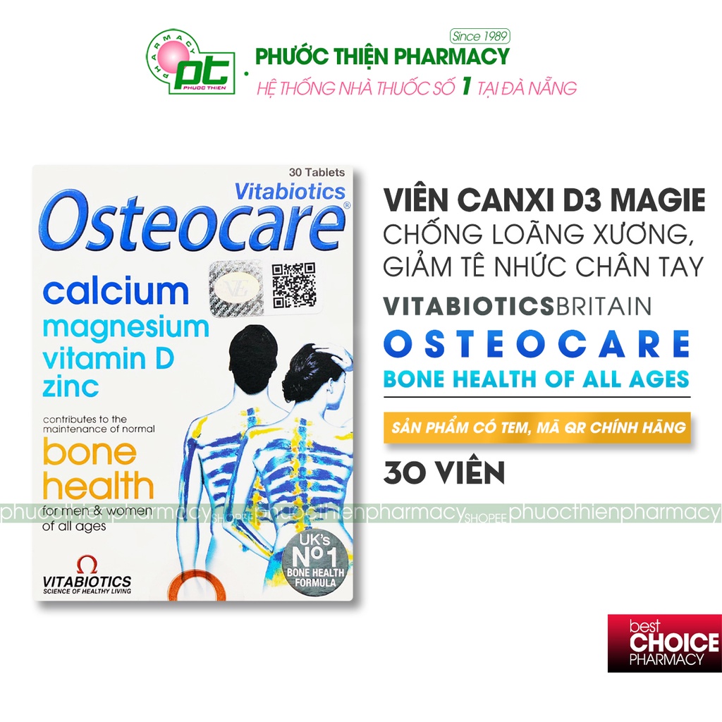 Viên uống bổ sung canxi d3 magie phòng ngừa loãng xương, tăng chiều cao Vitabiotics Osteocare 30 Viên