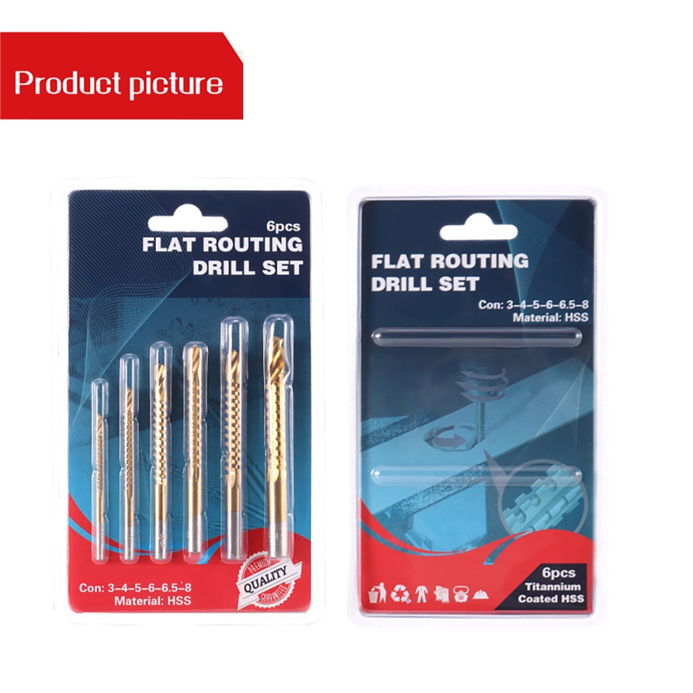 BERT 🇻🇳 ｜6 Cái Mũi khoan xoắn Titan Bộ Mũi khoan lỗ tốc độ cao Mũi khoan cưa sắt để chế biến gỗ Mũi khoan cưa sắt