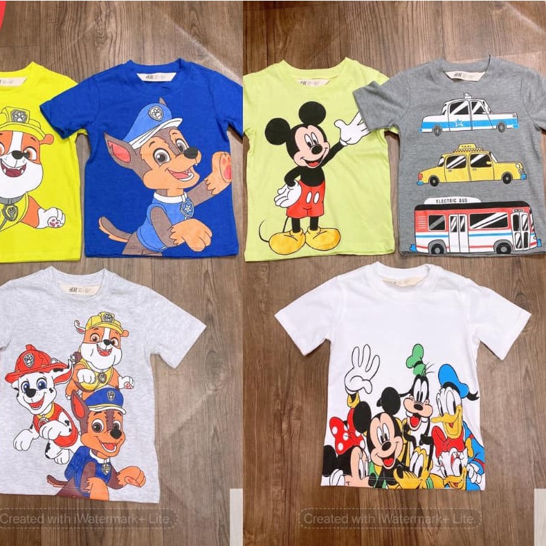 Áo phông cộc Bé trai. Áo phông cotton họa tiết Mario, Mickey, Chó cứu hộ cực chất HM AH08