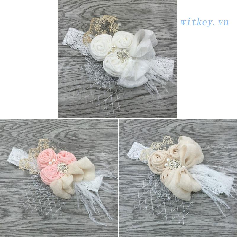 Băng Đô Cài Tóc Công Chúa Bằng Vải Satin Phối Ren Đính Hoa / Ngọc Trai / Lông Vũ Kiểu Vintage Dễ Thương Cho