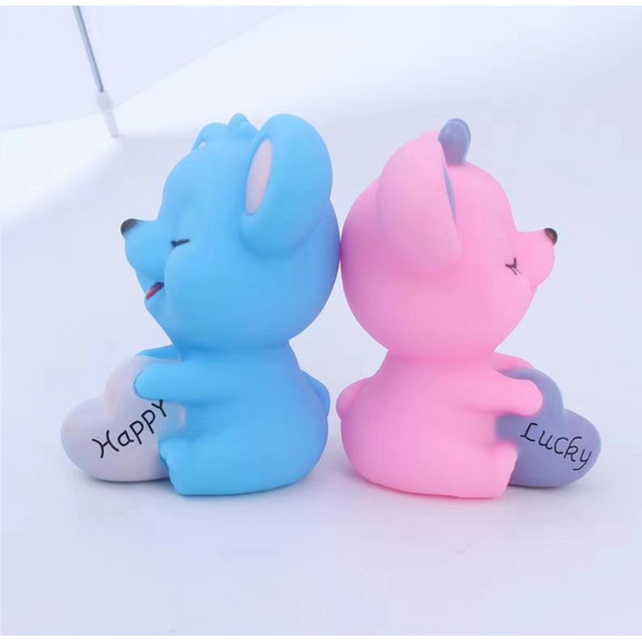 Cặp chuột xanh hồng trang trí bánh (nhựa dẻo), chuột nhựa trang trí