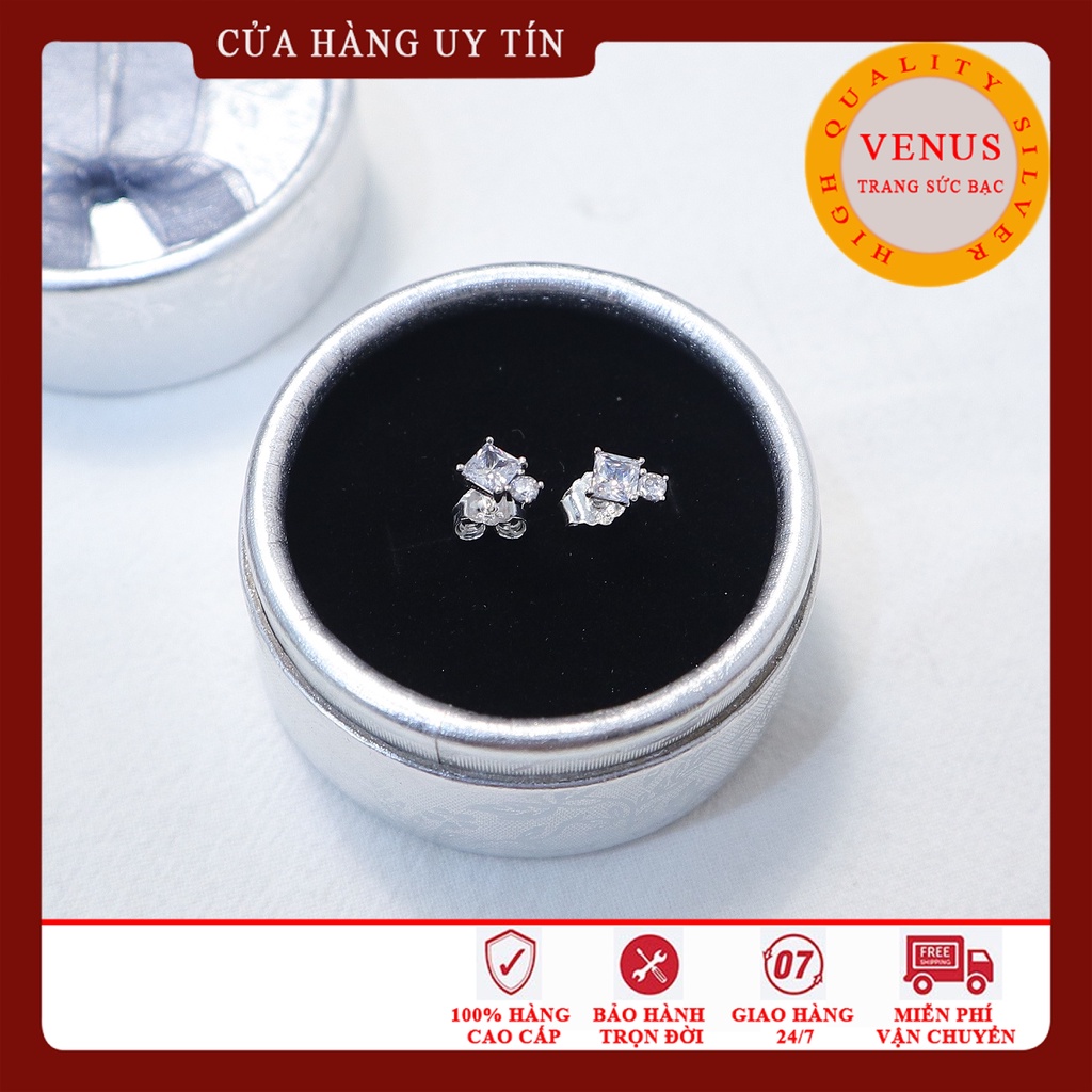 Khuyên tai đá vuông bạc 925 cao cấp- Mã sản phẩm VENUSB2