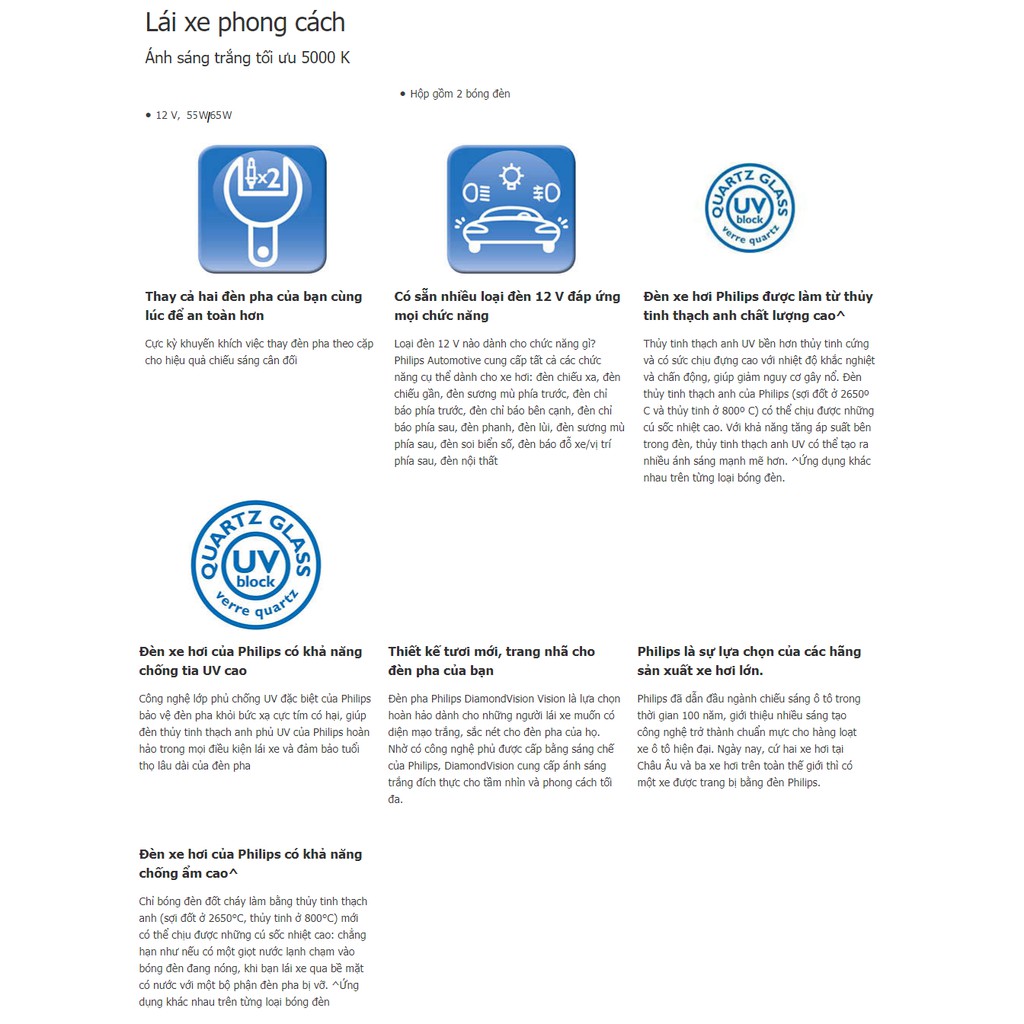 Đèn Pha Philips Diamond Vision Chân H7 12V-55/65W 5000K