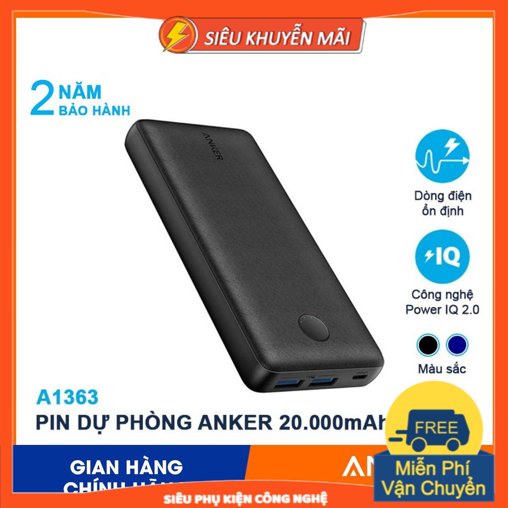 Pin Dự Phòng 20000 mAh Anker A1363 PowerCore Select cho iPhone iPad Samsung Oppo Xiaomi IP 7 8 Plus X Xs Max 11 12 Pro