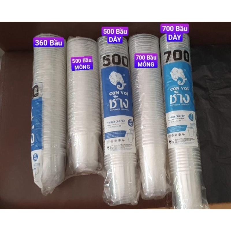 Lốc 50 ly nhựa dùng 1 lần ĐÁY BẦU U360, U500, U700, tùy chọn có nắp ho
