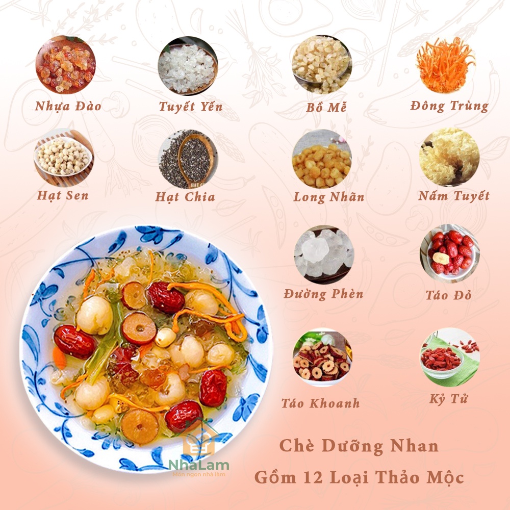 Chè Dưỡng Nhan Set Nguyên Liệu Thơm Ngon, Bổ Dưỡng 15 Chén NHALAM FOOD