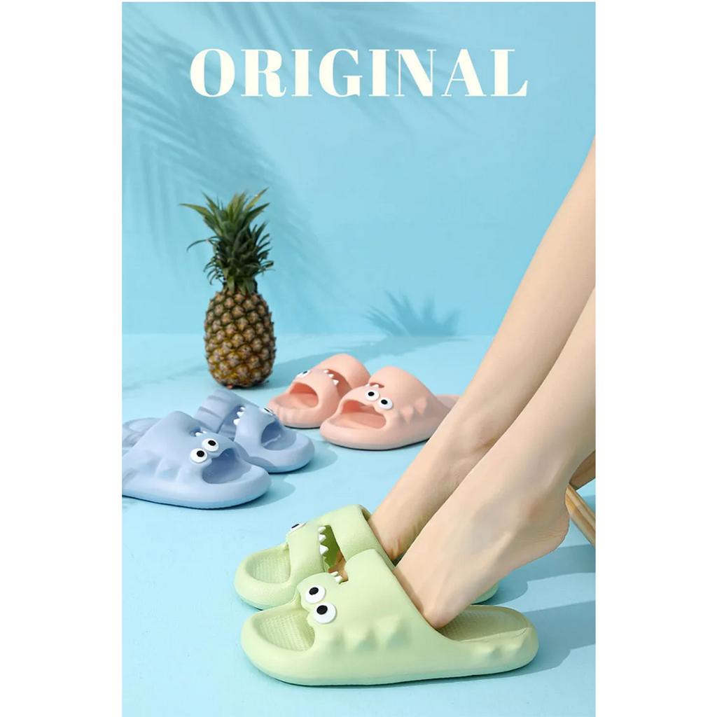 Dép quai ngang, dép bánh mì, dép nữ hình cá sấu siêu mềm siêu xinh mẫu mới hot trend 2023 - Xanh, Trắng kem, Hồng