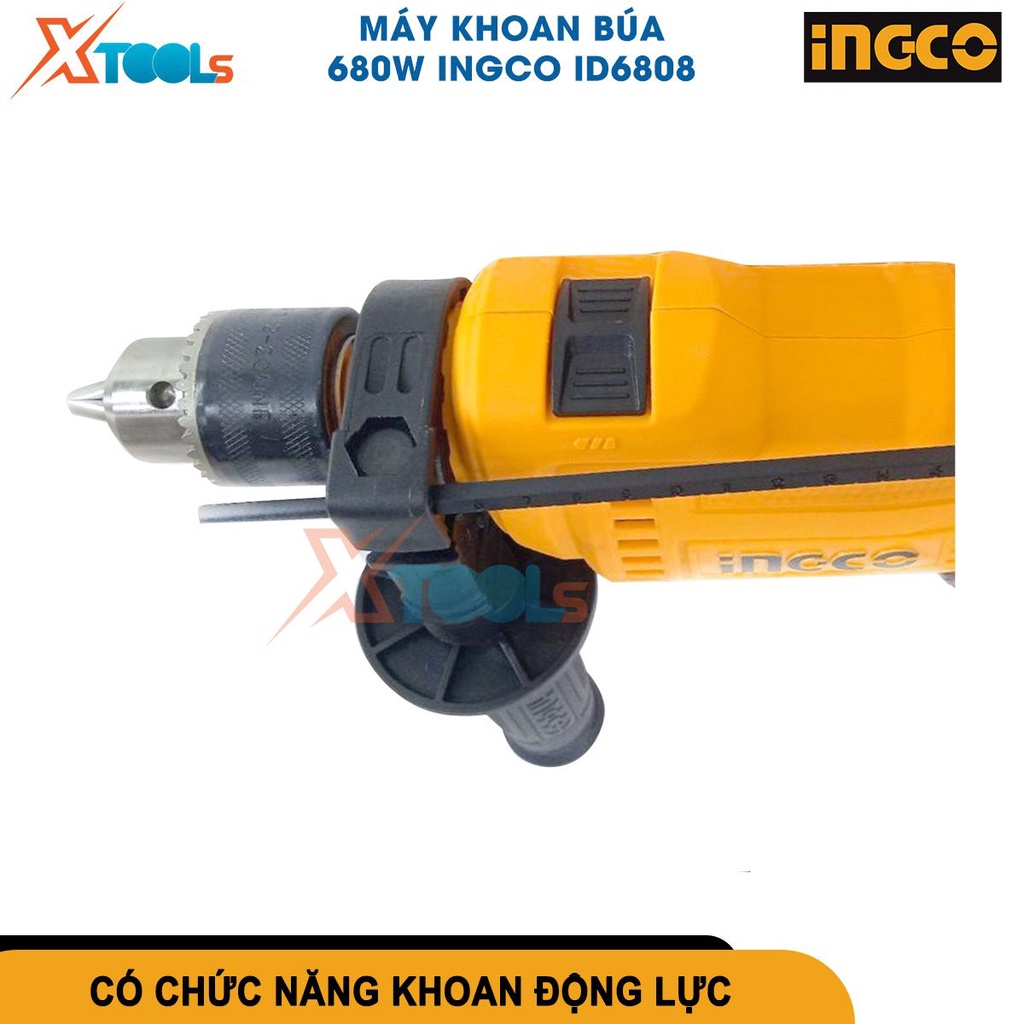 Máy khoan động lực INGCO ID6808 máy khoan búa công suất 680W tốc độ không tải 0-3000rpm [CHÍNH HÃNG][XTOOLs]
