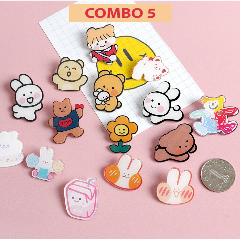 COMBO 5 Phụ kiện sticker gim cài trang trí balo túi ví xinh xắn dễ thương
