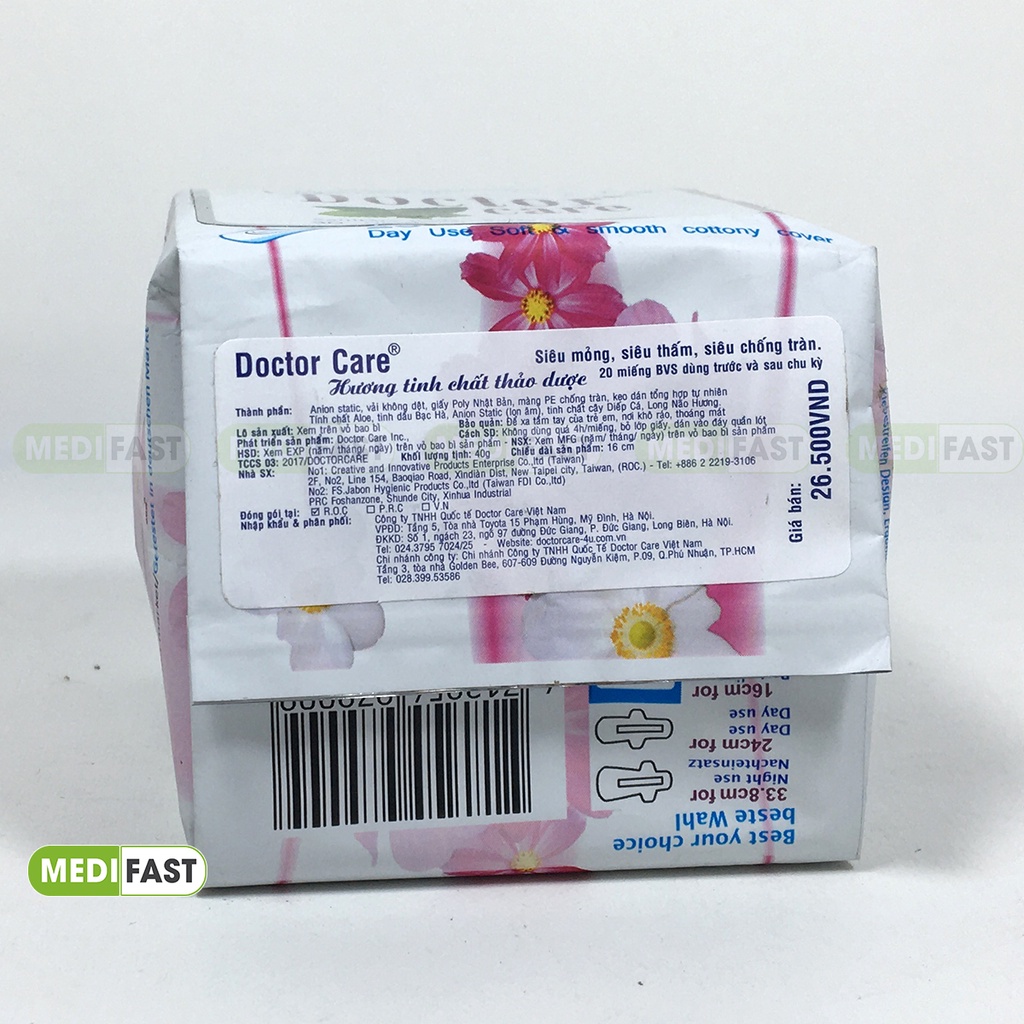 Băng vệ sinh Doctor care - Băng vệ sinh chứa tinh chất thảo dược - Dùng hàng ngày và ban đêm - siêu thấm