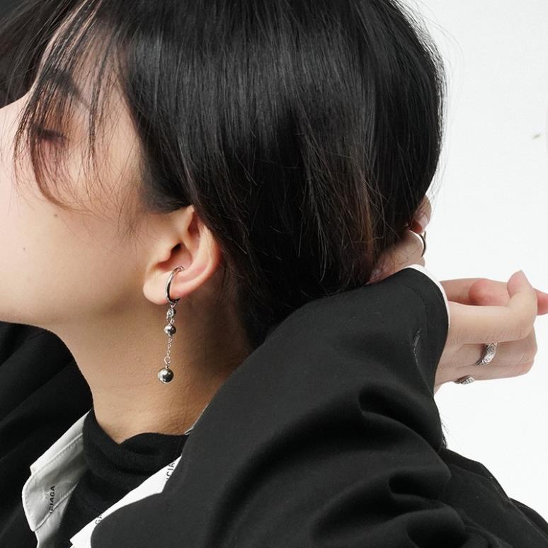 (095) Khuyên Kẹp Vành Tai Không Cần Bấm Lỗ Dáng Dài Hạt Tròn Cá Tính