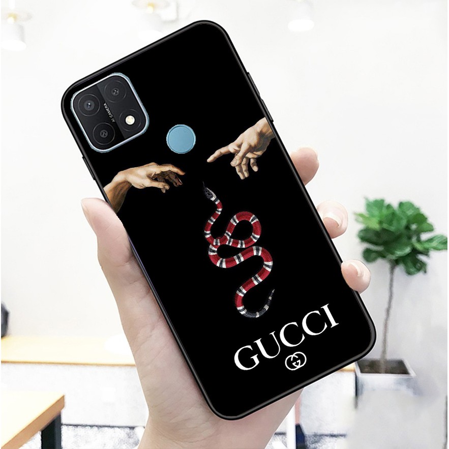 Ốp Lưng Điện Thoại Oppo Gucci Mặt Sau Kính In Hình Chống Trầy Xước, Chống Bây Mầu, Viền Ốp Đen Chống Sốc