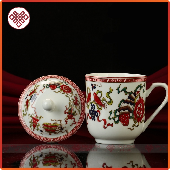 Ly Sứ Cúng Dường Mật Tông [Kim Cương Hỷ Lạc] Vẽ Bát Cát Tường