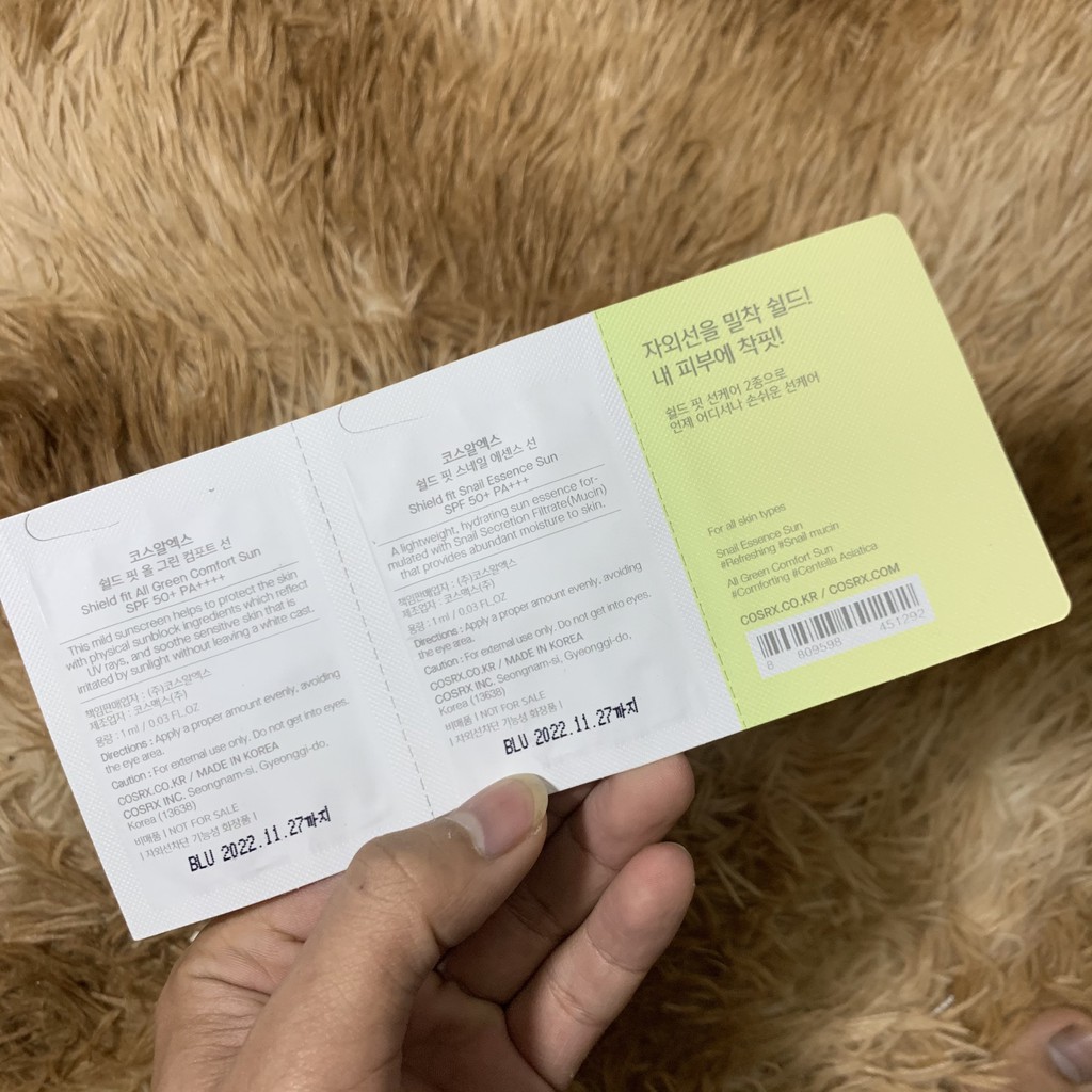 (Auth) Mẫu thử kem chống nắng COSRX Shield fit Sun Set ( Snail Essence Sun 1ml và All Green Comfort Sun 1ml ) | BigBuy360 - bigbuy360.vn