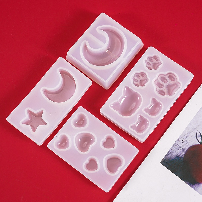 Khuôn Silicone Làm Mặt Trang Sức Nhựa Epoxy Uv Hình Mèo / Gấu / Ngôi Sao / Mặt Trăng / Trá