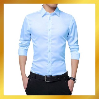 Áo sơ mi nam màu XANH NHẠT dài tay cao cấp trơn không nhăn