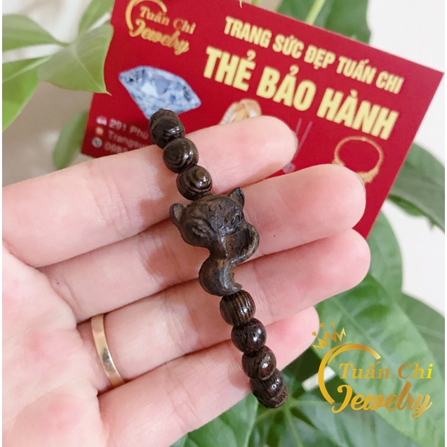 Vòng Tay Trầm Hương- Vòng Gỗ Hạt Tròn Đơn Kết Hợp Hồ Ly Điêu Khắc Tinh Xảo, Tặng Hộp Gấm
