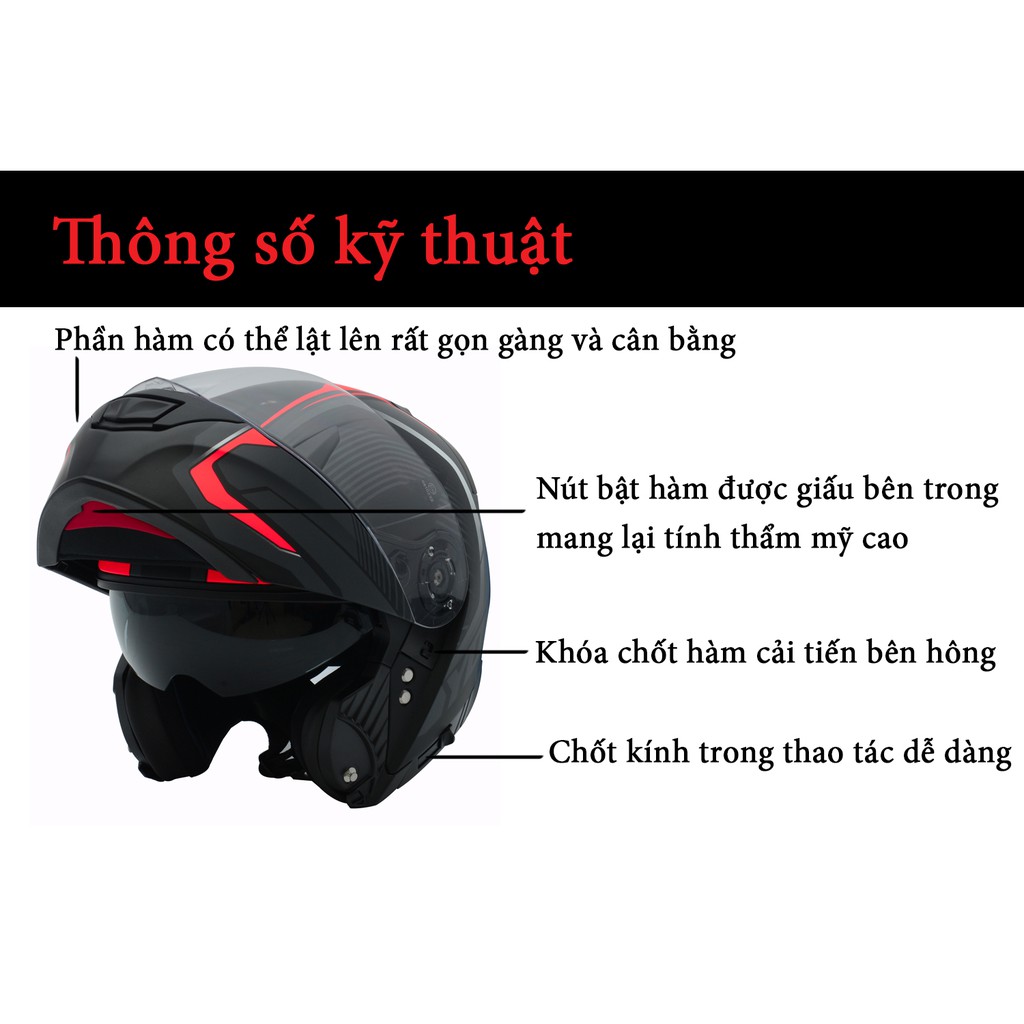 [CHÍNH HÃNG] Mũ Bảo Hiểm Lật Cằm 02 Kính YOHE 950 Phối Trắng Đỏ Đen [FREESHIP]