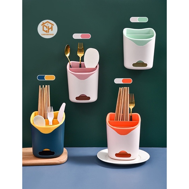 Ống đựng Dao Thông Minh 3 Ngăn Tiện Dụng Có Lỗ Thoát Nước Dính Tường, Ống Hộp Đựng Thìa, Đũa, Nĩa