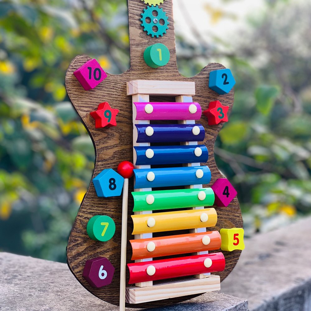 Đồ Chơi Bảng Bận Rộn Busy Board Đàn Guitar Kết Hợp Đàn Xylophone 8 Âm Sắc Cho Bé Từ 1 Tuổi, Đồ Chơi Trẻ Em