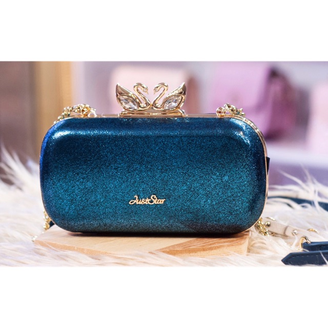 Ví clutch Just Star đính kim sa khoá thiên nga (Hình thật SP)