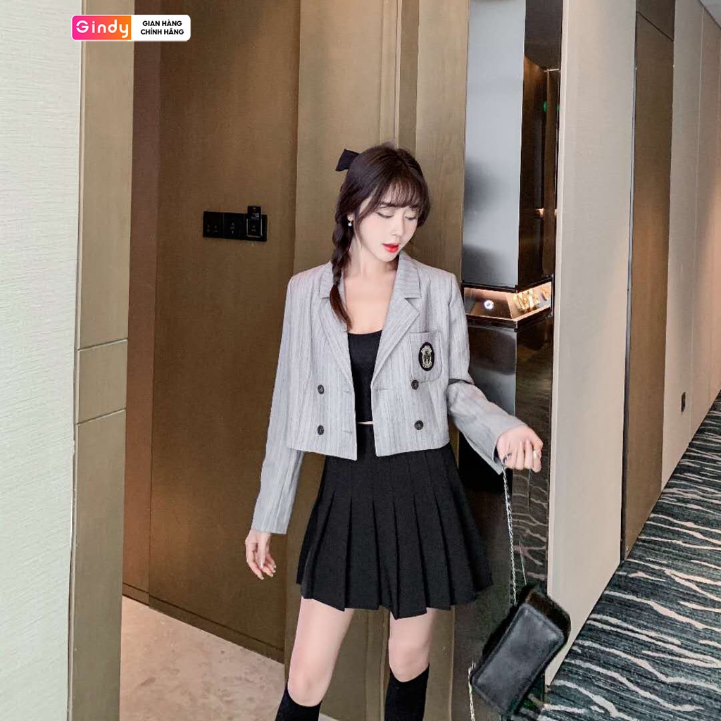 Áo khoác blazer nữ dáng vest GINDY croptop 2 lớp tay dài có đệm vai thời trang thu đông A10122