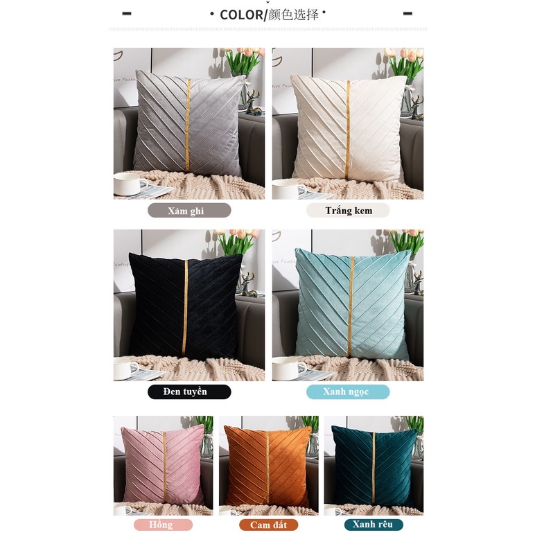 Gối tựa lưng sofa cao cấp GÂN RUY BĂNG chất liệu nhung lụa LiMinHo Shop