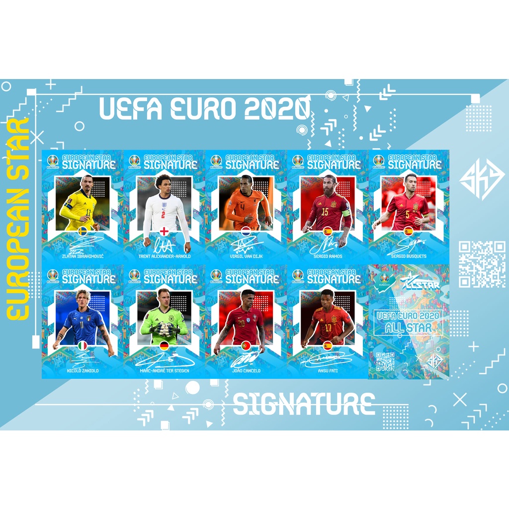 Thẻ Cầu Thủ Bóng Đá SKY Card EURO 20 SIGNATURE | Ibrahimovic Ramos Busquets Arnold Van Dijk Zaniolo Cancelo Fati Stegen