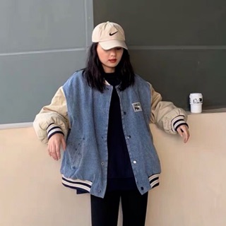 Áo khoác bomber ulzzang vintage kaki phối bò dày(sẵn)
