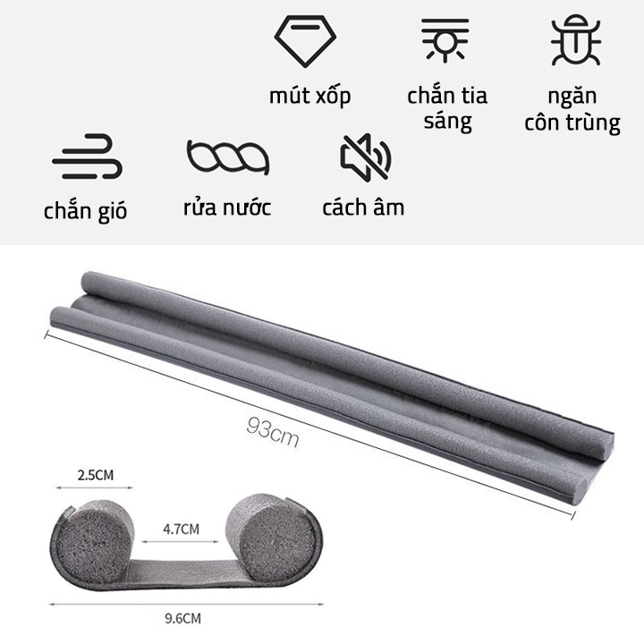 Thanh nẹp mút xốp 93cm chặn đáy khe cửa, ngăn côn trùng, chống kẹt chân tay em bé, gió điều hòa, cách âm TH62