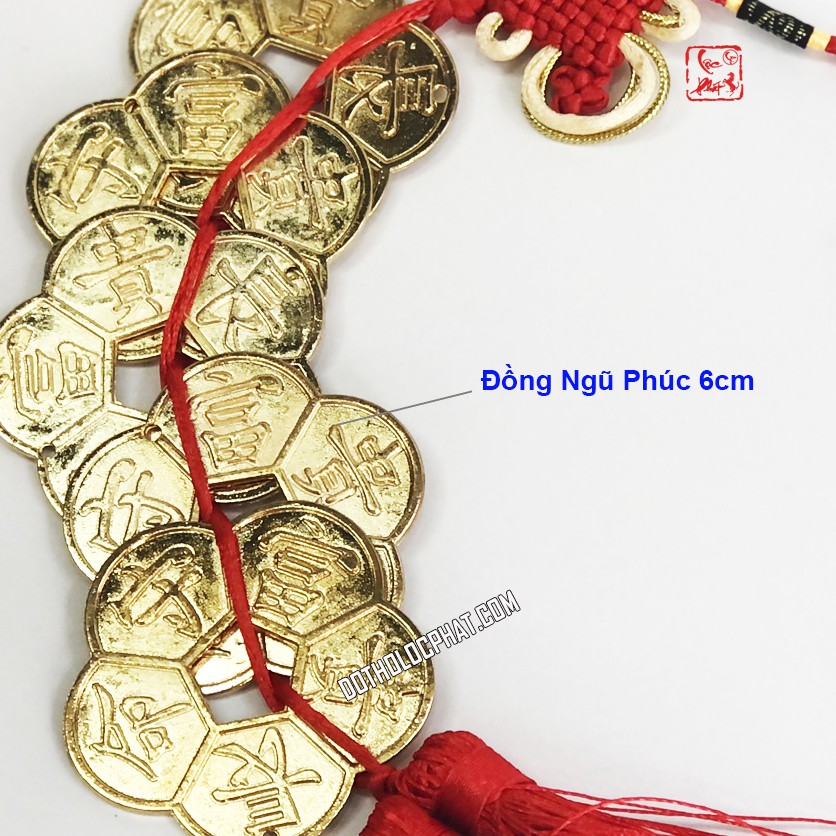 Dây 5 Đồng Ngũ Phúc Hoa Mai Mạ Vàng Đường Kính 6cm